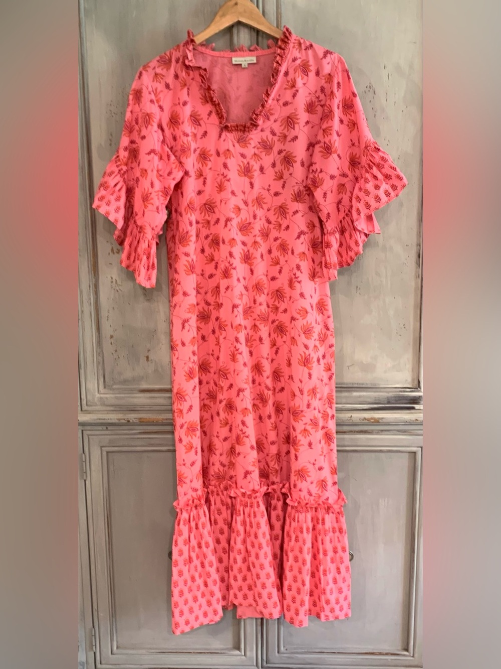 Fitzroy & Willa Soleil Coral Pink Floral Maxi Dress Sz S - Picture 3 of 7